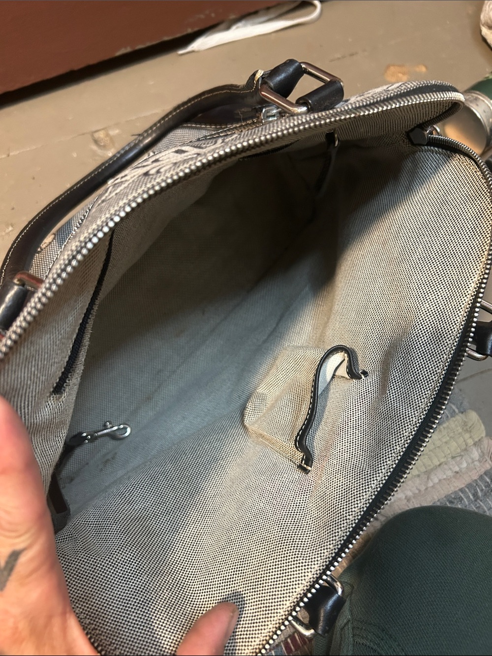 Dooney & Bourke Gray and Black Monogram Canvas Satchel - Picture 4 of 6